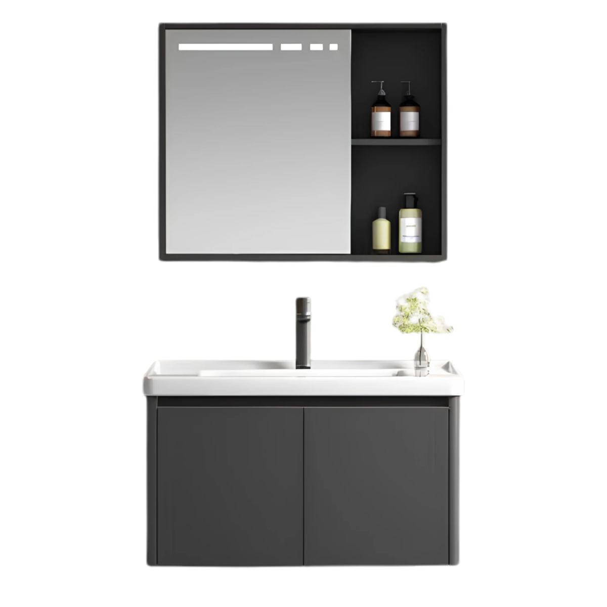 Tủ chậu lavabo HEGII BC50711-085D-02 – Thiết kế hiện đại tone tối, gương LED tích hợp