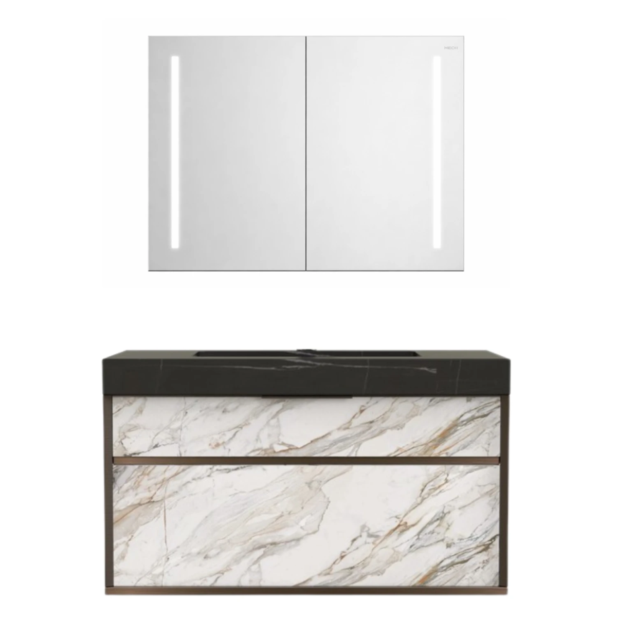 Tủ chậu lavabo HEGII BC6111-080 – Thiết kế vân đá marble cao cấp, gương LED hiện đại 80cm