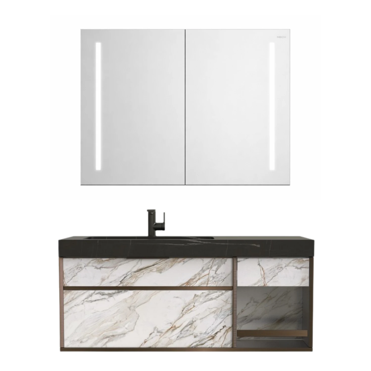 Tủ chậu lavabo HEGII BC6111-100 – Thiết kế vân đá marble cao cấp, gương LED 100cm
