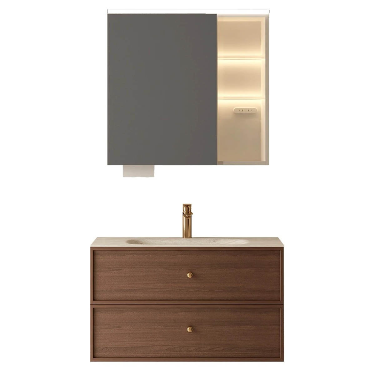Tủ chậu lavabo HEGII BC6302-080 – Thiết kế tân cổ điển, gỗ walnut sang trọng