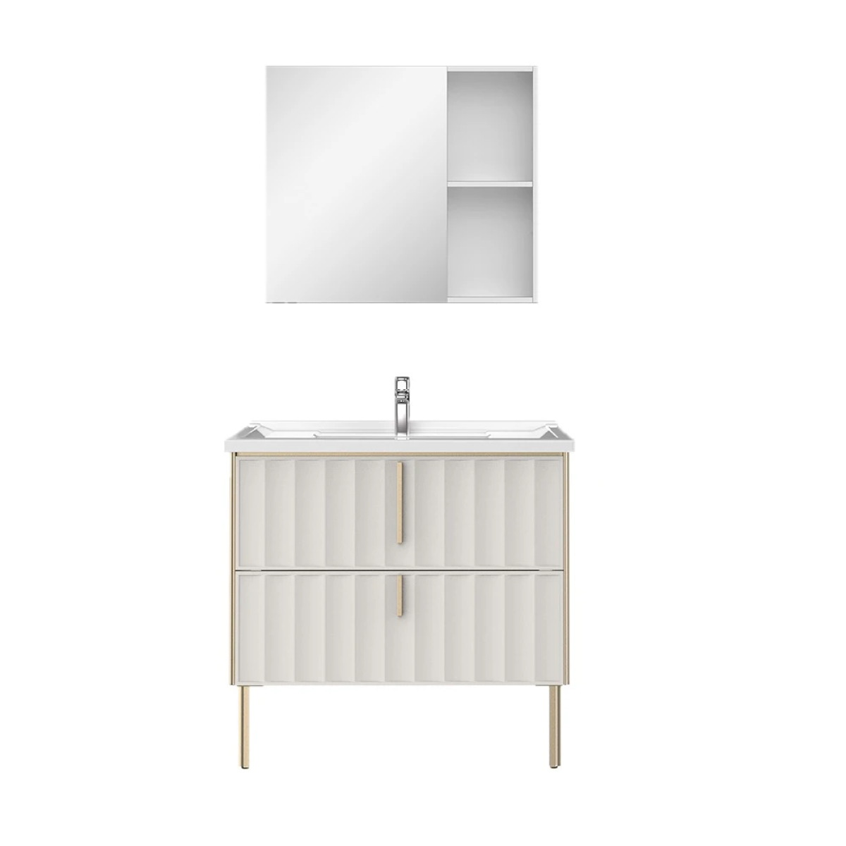Tủ chậu lavabo HEGII BC6085-090 – Thiết kế vân sóng cao cấp, 90cm rộng rãi, dạng tủ đứng sang trọng