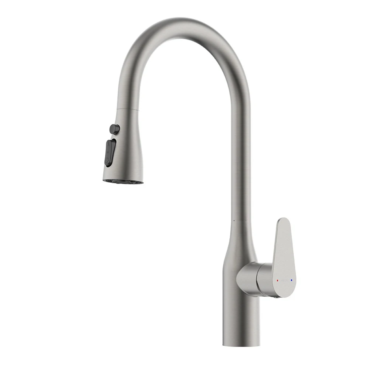 Vòi bếp HEGII LML126-412-SN – Inox 304, PVD ghi xước, dây rút linh hoạt, 3 chế độ nước