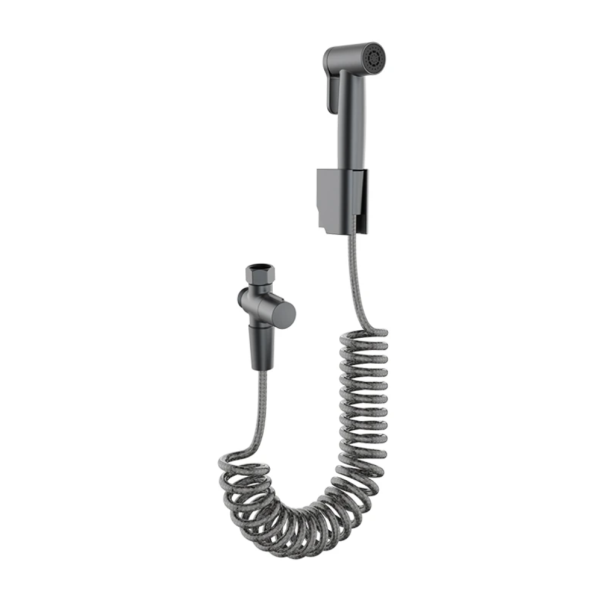 Vòi xịt vệ sinh HEGII LMH022-SN – Bộ xịt toilet cao cấp xám xước, dây xoắn linh hoạt, tích hợp van chia tiện lợi