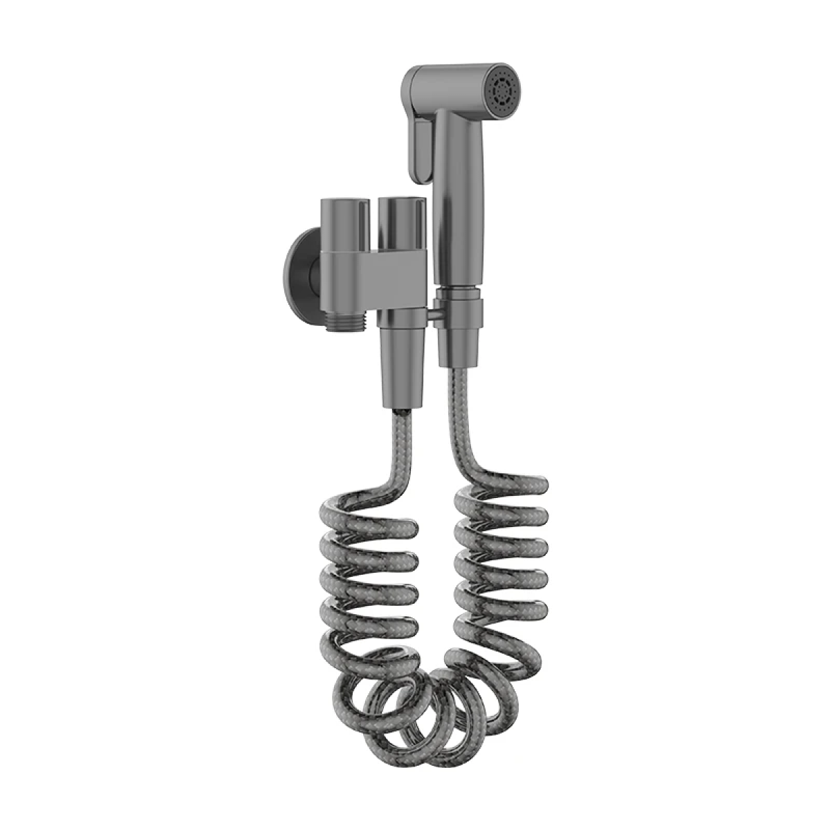 Vòi xịt vệ sinh HEGII LMH025-SN – Bộ xịt toilet cao cấp màu xám xước, dây xoắn linh hoạt, thiết kế hiện đại
