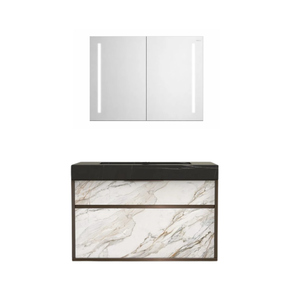 Tủ chậu lavabo HEGII BC6111-080 – Thiết kế vân đá marble cao cấp, gương LED hiện đại 80cm