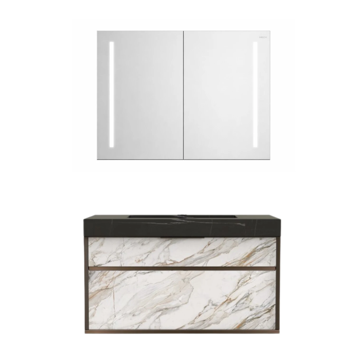 Tủ chậu lavabo HEGII BC6111-090 – Thiết kế vân đá marble cao cấp, gương LED 90cm
