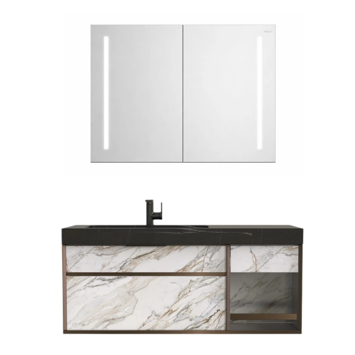 Tủ chậu lavabo HEGII BC6111-100 – Thiết kế vân đá marble cao cấp, gương LED 100cm